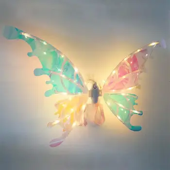 Электрические крылья бабочки для девочек со светящимися музыкальными огнями, блестящие нарядные движущиеся крылья феи на День рождения, свадьбу, Рождество