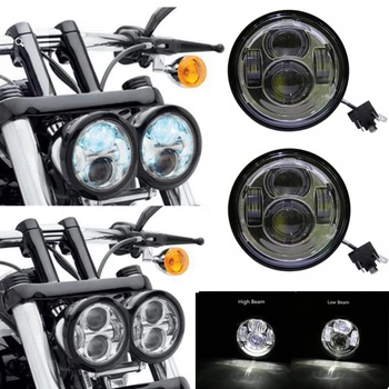 Для мотоцикла Harley Dyna Fat Bob Motor Style Передние фары 4,5-дюймовые с одним ближним и одним дальним светом для двойной фары FatBob