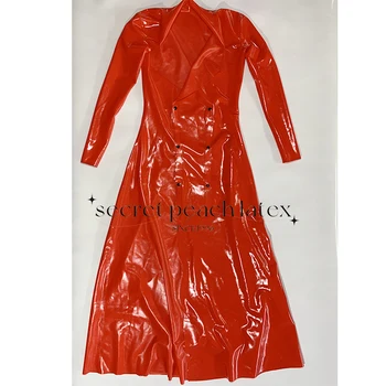 Модная женская ветровка из латекса, пальто с пуговицами, длинное платье-тренч из латекса с длинными рукавами