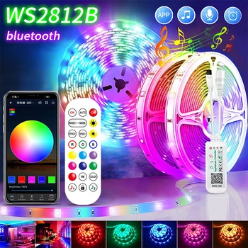 WS2812B RGBIC Светодиодные Ленты Bluetooth 1-30 М RGB Лента Для Комнатных Светодиодных Светильников Гибкий Ленточный Контроллер Лампы + Блок Питания Полный Комплект