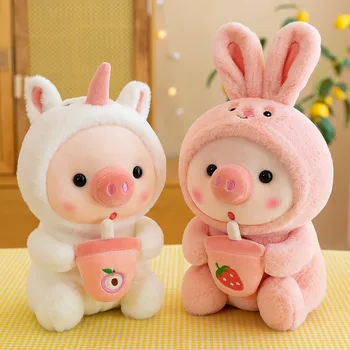 Мультяшная Милая кукла-свинья с бутылочкой молока, плюшевая игрушка, имитирующее животное, Маленькая кукла-Тигр, Плюшевая игрушка, Модный Подарок на День рождения, Рождество