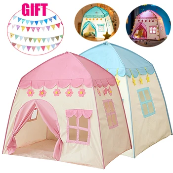 Детские палатки Princess Castle 1,3 м, Розово-голубой, Детский игровой домик, Портативный Крытый Открытый вигвам, Складная палатка, Детский игровой домик
