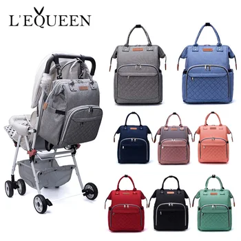 Сумка для подгузников LEQUEEN, сумка для детской коляски, многофункциональный органайзер для подгузников большой емкости с пеленальным ковриком, рюкзак, сумка для мамы