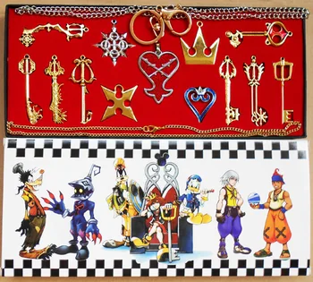 13 шт. / лот Аниме Kingdom Hearts Косплей Ожерелье Брелок для ключей Металлические фигурки Подвески Набор Коробка Игрушка в подарок