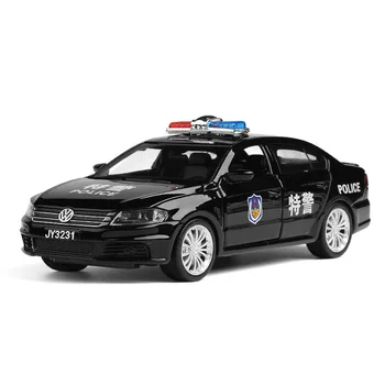 1： 32 Volkswagen Langyi Полицейская машина Volkswagen Langyi, легкосплавная модель автомобиля, возврат звука и света, коробка для игрушек оптом