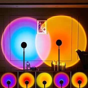 Лампа Sunset USB радужный проектор Атмосферный ночник Украшение дома Освещение для фотосъемки Настенный декор кофейни Светильники