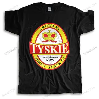 Мужская элитная брендовая одежда хлопчатобумажная футболка летние черные футболки топ Tyskie польское пиво TYSKIE Большего размера Homme повседневная крутая футболка