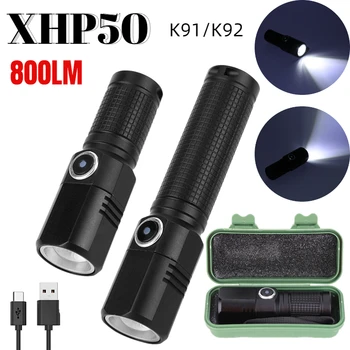 XHP50 Мощный маленький светодиодный фонарик 800ЛМ USB перезаряжаемый фонарик водонепроницаемый IPX4 5 режимов факел-фонарь для кемпинга K91 / K92