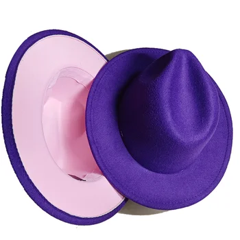 Фетровые шляпы оптом Новые розовые и фиолетовые двухцветные классические джазовые шляпы Фетровые шляпы для мужчин и женщин шляпа женская