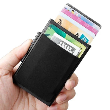 2023 Алюминиевый кошелек с эластичной задней сумкой, держатель для кредитных карт, мини-тонкий кошелек RFID с автоматическим выдвижением футляра для кредитных карт