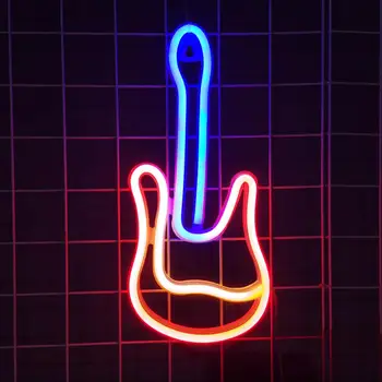 Светодиодная неоновая вывеска, работающая от USB/аккумулятора, Ультраяркая неоновая подсветка в форме гитары, художественное оформление стен для праздничной вечеринки, бара