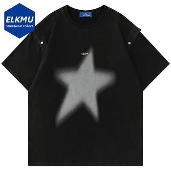 Футболки со звездным принтом, уличная одежда Harajuku, топы Y2K, футболки в стиле хип-хоп оверсайз, модная повседневная свободная футболка со съемным рукавом