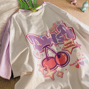 Женская футболка с мультяшным летним фруктовым принтом Harajuku Y2K, футболка для девочек, повседневные Свободные топы с короткими рукавами, Милая футболка Оверсайз