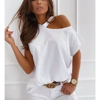 Женские летние Белые сексуальные футболки с короткими рукавами, Черные повседневные винтажные топы с открытыми плечами, модная женская блузка Y2k 2023 г.