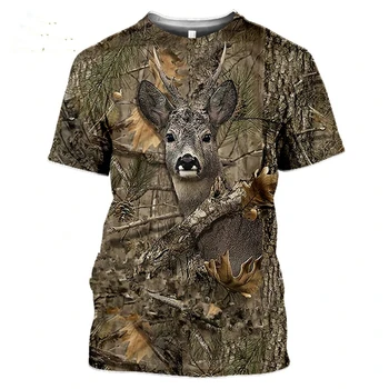 Летняя стильная повседневная мужская футболка с 3D камуфляжным принтом охотничьего животного и кролика, уличная мода, футболка оверсайз с круглым вырезом и коротким рукавом