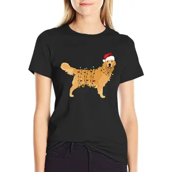 Праздничная рождественская футболка с изображением золотистого ретривера, женская одежда с аниме