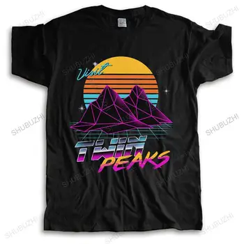 Vaporwave Visit Twin Peaks Футболки для Мужчин из Чистого Хлопка Mountain Tee Топ Модная Летняя Футболка С коротким рукавом 90-х ТВ Футболка Мерч