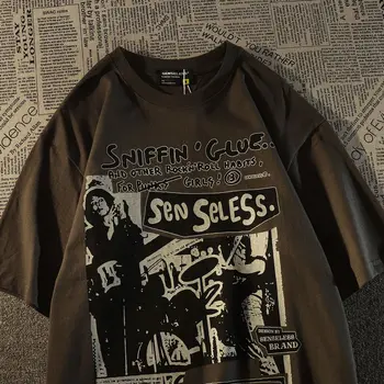 Готическая футболка 90-х годов, винтажная уличная одежда с принтом персонажей, O-образный вырез, эстетичная футболка с короткими рукавами, женский топ оверсайз 2022, летний y2k топ