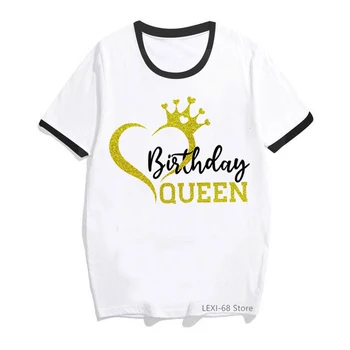 Горячая распродажа 2021 года, футболка с графическим принтом Love Birthday Queen, Женская одежда, футболка с короной, рубашка Femme Drip Squad Harajuku