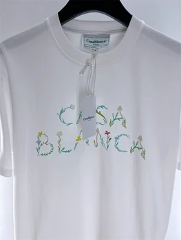 Новая футболка Fasion Casablanca с цветочным буквенным принтом для мужчин и женщин 1: 1, повседневные футболки оверсайз, футболка