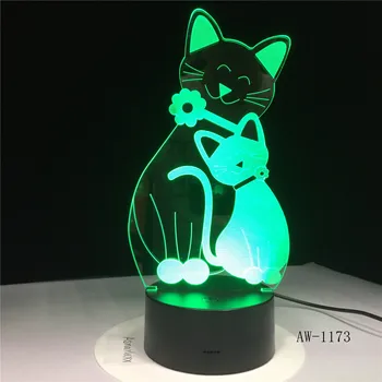 Красочная сенсорная 3D лампа Иллюзионный ночник USB Настольная лампа для детей Подарок для малышей Прикроватная тумбочка для спальни Животное Мультяшный кот 1173