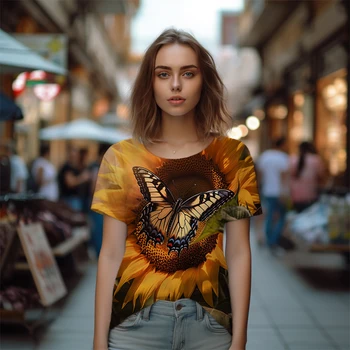 Хит продаж 2023 года, футболка с 3D-принтом Butterfly Honey, популярная женская футболка для улицы, свободная и удобная футболка