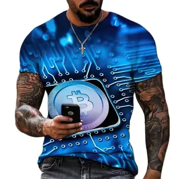 Летняя Мужская Рубашка 2023 Года С Технологией Электронного Чипа Bitby 3D-Печати, Футболка С Круглым вырезом, Уличная Доминирует В Кокетливом Большом Размере