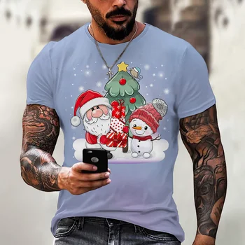 Мужская спортивная одежда с рождественским рисунком ели и Санта-Клауса, новая повседневная модная мужская футболка с круглым вырезом