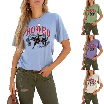 Женские топы с буквенным принтом и забавным рисунком Rodeo большого размера, футболки с коротким рукавом