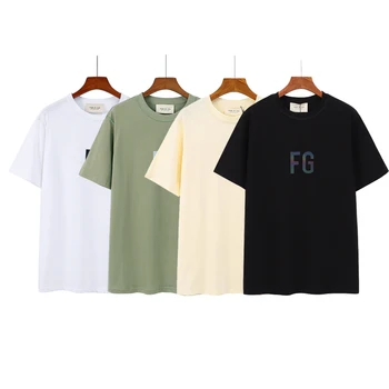 Летняя футболка Essentials FG, Светоотражающие футболки с красочными буквами, Женская Мужская уличная одежда в стиле хип-хоп, хлопковые футболки с коротким рукавом