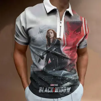 Новая Модная Мужская Рубашка Поло Black Widow С 3D Принтом, Крутые Мужские Поло Оверсайз На Молнии, Топы, Летняя Повседневная Мужская Одежда