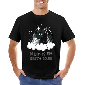 Футболка Unicorn Black Is My Happy Color, милая одежда, простая футболка, футболка с графическим рисунком, футболки, простые футболки для мужчин