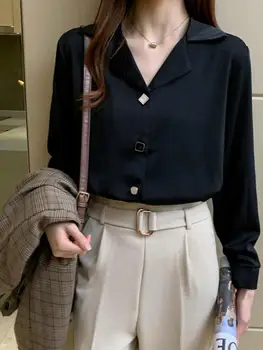 Весенние рубашки Женские Элегантные Офисные женские Простые блузки в корейском стиле для отдыха с длинным рукавом женские универсальные свободные тонкие шикарные