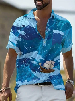 Мужская повседневная рубашка с коротким рукавом в гавайском стиле с принтом 