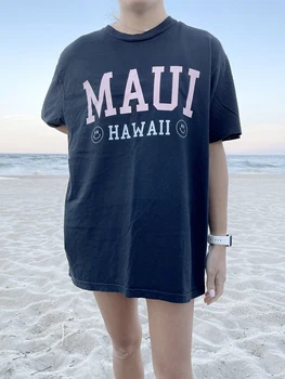 Женская хлопковая футболка с принтом Maui Hawaii Surfer Paradise, американская винтажная футболка с коротким рукавом, дышащие повседневные топы, женская футболка, одежда