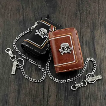 Мужской мужской кожаный бумажник с черепом водителя мотоцикла-дальнобойщика, держатель для карт, чехол для ключей с цепочкой