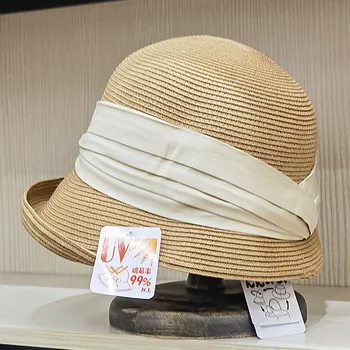2023 Новая соломенная шляпа с широкими полями для женщин, летняя Пляжная шляпа, женские Фетровые шляпы с гибким бантом, Кентуккийское Дерби, Церковная дорожная шляпа, складная