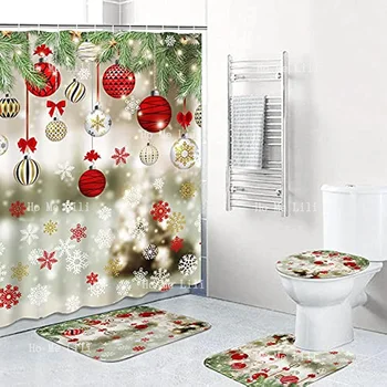 Красочный Рождественский шар Снежинка с нескользящим ковром, крышкой для унитаза и ковриком для ванной, декор ванной комнаты