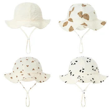 Летняя новая детская шапочка с милым медведем из мягкого тонкого хлопка для новорожденных малышей, Детская панама для мальчиков и девочек, уличная пляжная панама, кепка от солнца, шляпы