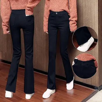 Новая Корейская модная уличная одежда, эластичные расклешенные брюки с высокой талией для женщин, нижние брюки, облегающие узкие брюки, женские F28