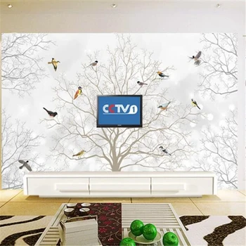 papel de parede Пользовательские обои 3d фрески мечтательный элегантный абстрактный дерево птица ТВ фон настенная живопись обои для домашнего декора