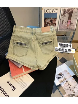 Корейские модные Летние джинсовые шорты, женские джинсы Tide с высокой талией, широкие брюки на пуговицах, уличная одежда Y2K в американском ретро стиле
