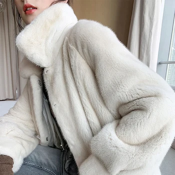 Зимняя женская шуба из искусственного кроличьего меха, удлиняющая шубу до колен, пальто со свободным отворотом, толстые Теплые женские плюшевые пальто большого размера