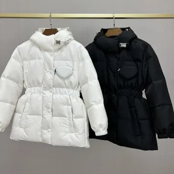 Зимняя женская приталенная куртка-пуховик с капюшоном, повседневная куртка Y2K, сужающаяся талия, однорядные пуговицы, девичье однотонное теплое пальто