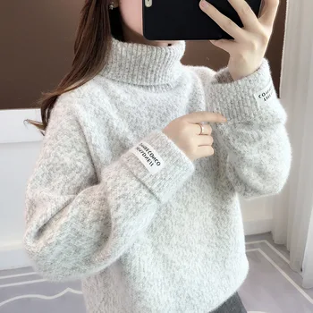 Женский пуловер, свитер с высоким воротом, Свободная верхняя одежда, осенне-зимний толстый свитер SA144