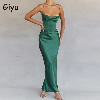 Giyu Evening Party, атласное платье Для женщин 2023, Летнее Сексуальное облегающее платье с разрезом, Макси, длинные платья на бретельках, корсетные платья с открытой спиной