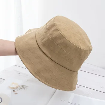 Новая однотонная Винтажная Панама в темную клетку, Рыбацкие шляпы, Весенний Зонт, Простая кепка-ведро, Складная Универсальная Модная шляпа-тазик