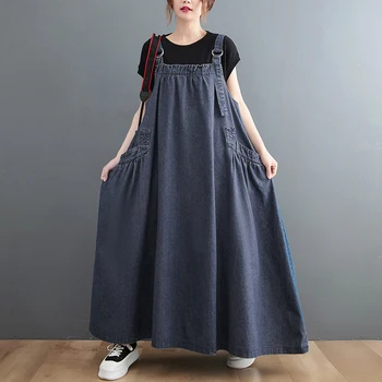 Женское весенне-осеннее джинсовое платье на бретельках без рукавов с темпераментом, женское прямое платье-пуловер большого размера длиной до щиколоток
