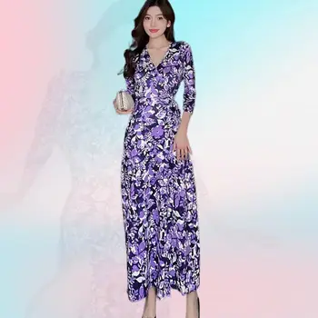 Женское вечернее длинное платье с леопардовым принтом, винтажное элегантное богемное пляжное платье с V-образным вырезом и цветочным принтом, цельное платье от кутюр, летнее платье с цветочным принтом