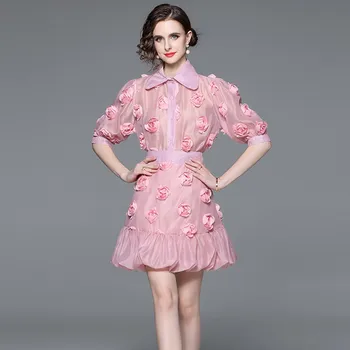 Женские комплекты Fahion с 3D цветочным рисунком, Летняя рубашка с коротким рукавом, Топ + Короткая юбка с высокой талией, Уличная одежда, Костюмы-двойки
